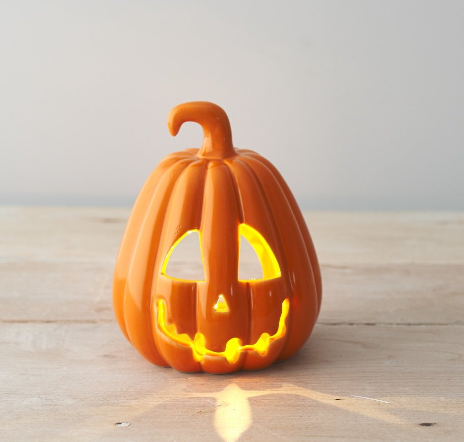 Carved Pumpkin Lantern, Orange 13cm Halloween Ornament Decoration