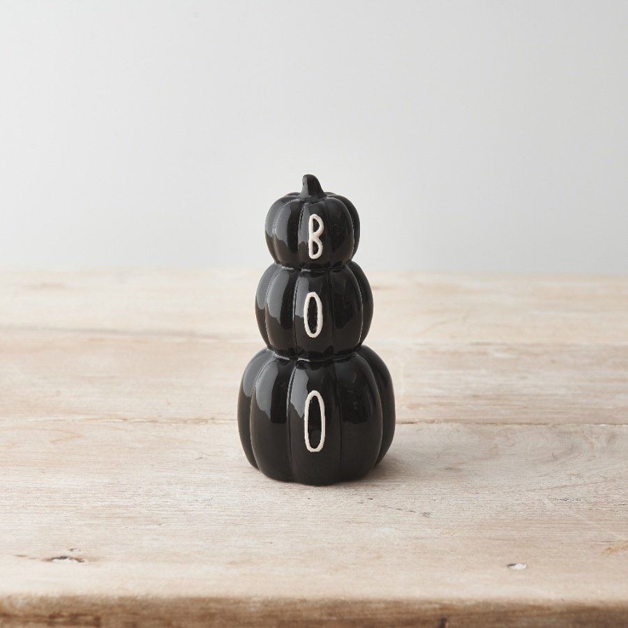 BOO Pumpkin Stack, Black - Halloween Decoration Ornament