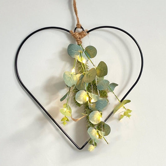 Black Wire LED Heart With Eucalyptus - Party Seasons