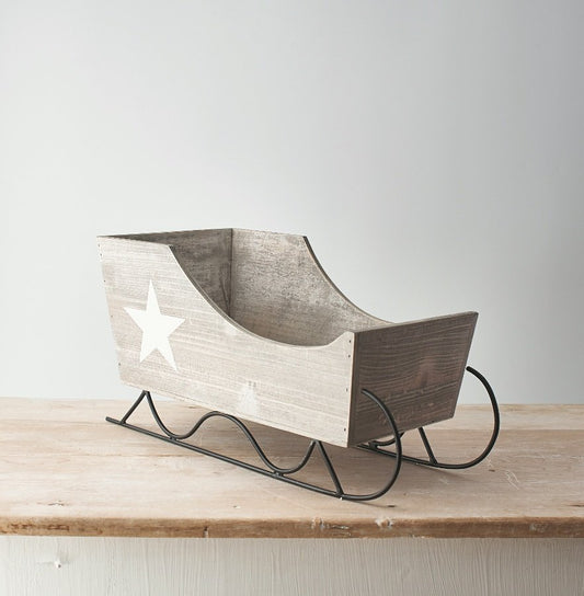 Large Grey Wooden Sleigh - Party Seasons