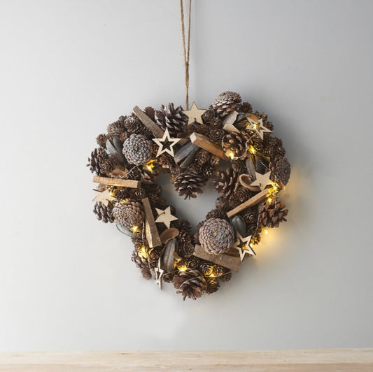 Natural Tone Cluster Wreath With LEDs - Party Seasons