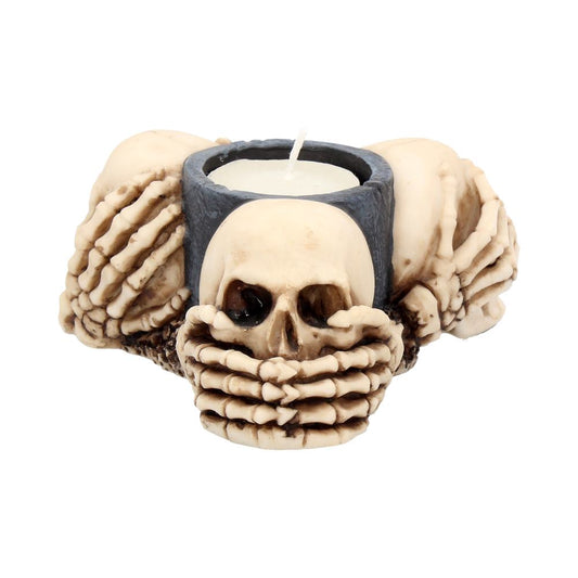 Three Wise Skulls Tealight Holder 11cm - Party Seasons